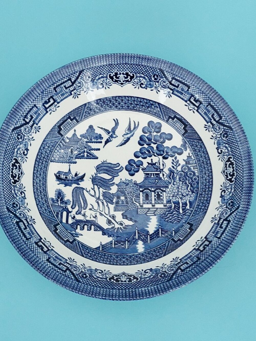 Vintage Blue Willow Oval Serving Bowl Chinoiserie Transferware Vegetable